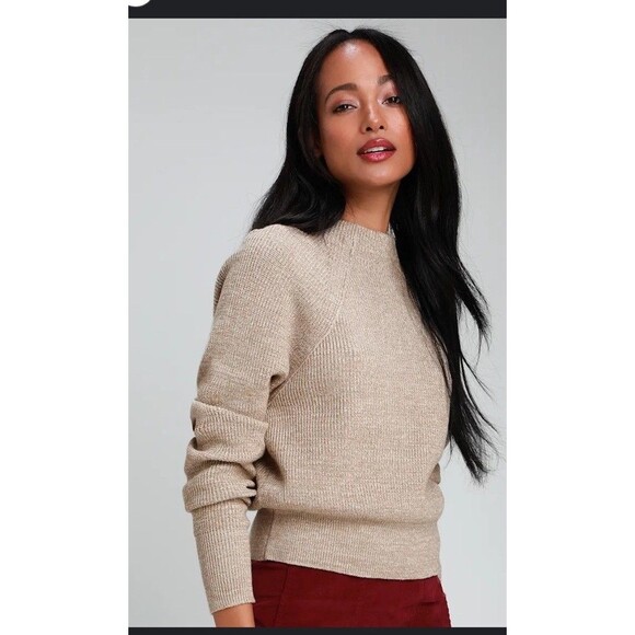 Free People Too Good Heathered Beige Knit Pullover Sweater Size Medium Cozy - Picture 1 of 10